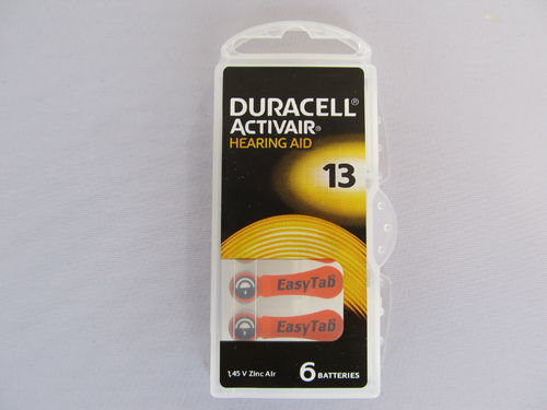 Duracell 13 Activair 13 Hearing Aid Easy Tab orange, 6 Stück